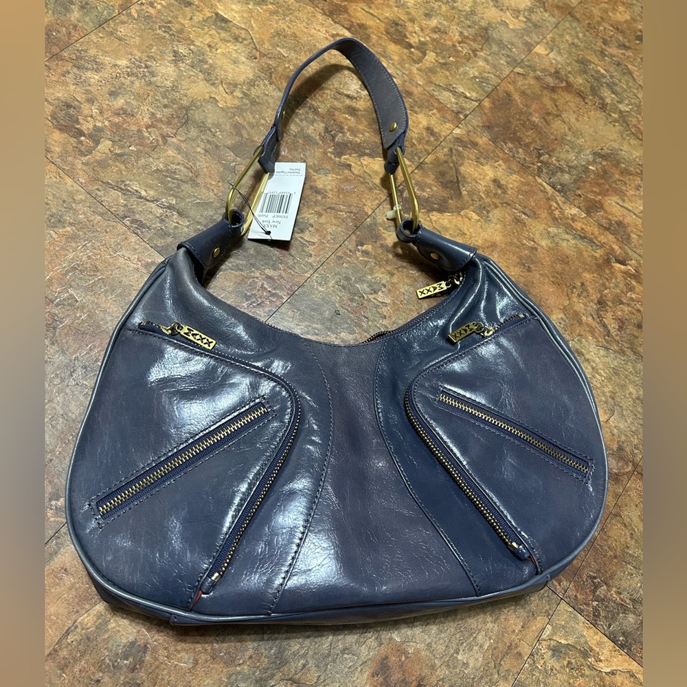 VINTAGE NWT Maxx New York Smoky Blue Leather Hobo Bag - Picture 2 of 9